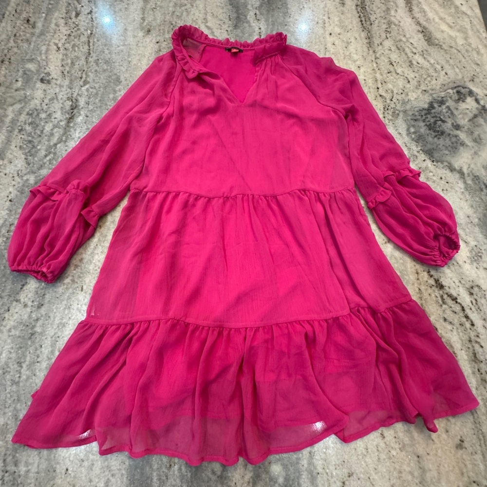 Vince Camuto Medium‎ Tiered Vibrant Pink Mini Dress 3/4 Sleeve